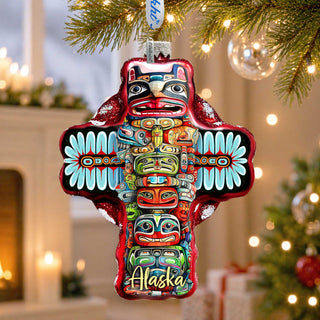 Alaska Totem Pole Glass Christmas Ornament – Holiday Splendor Native-Inspired Ornament by G. DeBrekht – 758-026