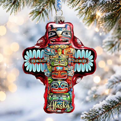 Alaska Totem Pole Glass Christmas Ornament – Holiday Splendor Native-Inspired Ornament by G. DeBrekht – 758-026