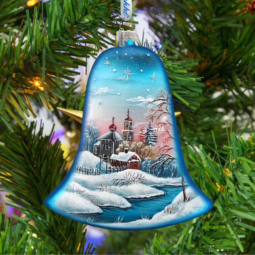 Winter Landscape Bell Glass Ornament by G. DeBrekht - Christmas Decor - 73181