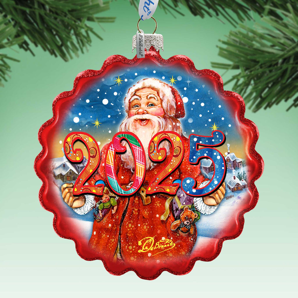 2025 Dated Celebration Santa Wreath Glass Ornament by G. Debrekht - Christmas Decor - 759-040-D25