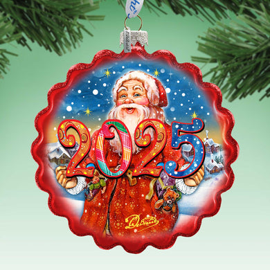 2025 Dated Celebration Santa Wreath Glass Ornament by G. Debrekht - Christmas Decor - 759-040-D25