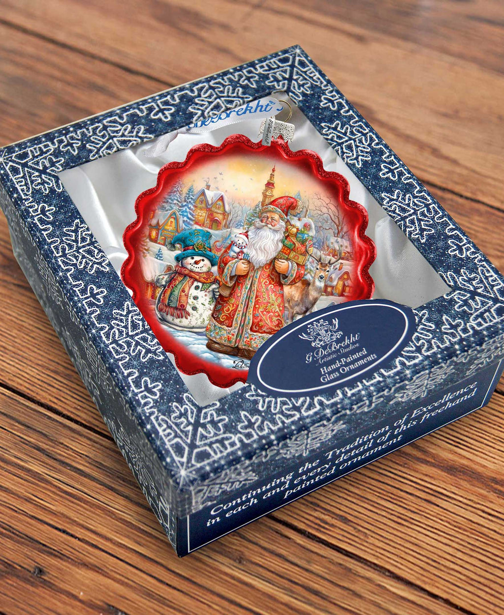 Merry Christmas Wreath Glass Ornament by G. Debrekht - Christmas Santa Snowman Decor - 759-058