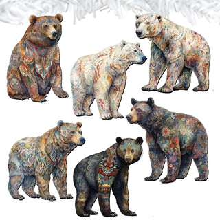 Bear Parade Clip-On Eco Wood Decorative Ornaments Set of 6 by G. Debrekht - Wildlife Decor - 8090106C-S6