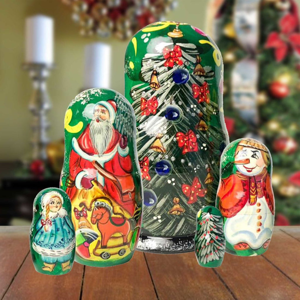 Mr. And Mrs. Christmas Matreshka Nesting Hand-Painted Doll Set 5 by G. DeBrekht - Christmas Decor - 1101512