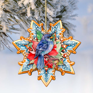 Blue Bird Snowflake Wooden Ornaments by G. Debrekht - Nature Wildlife Decor - 8688410