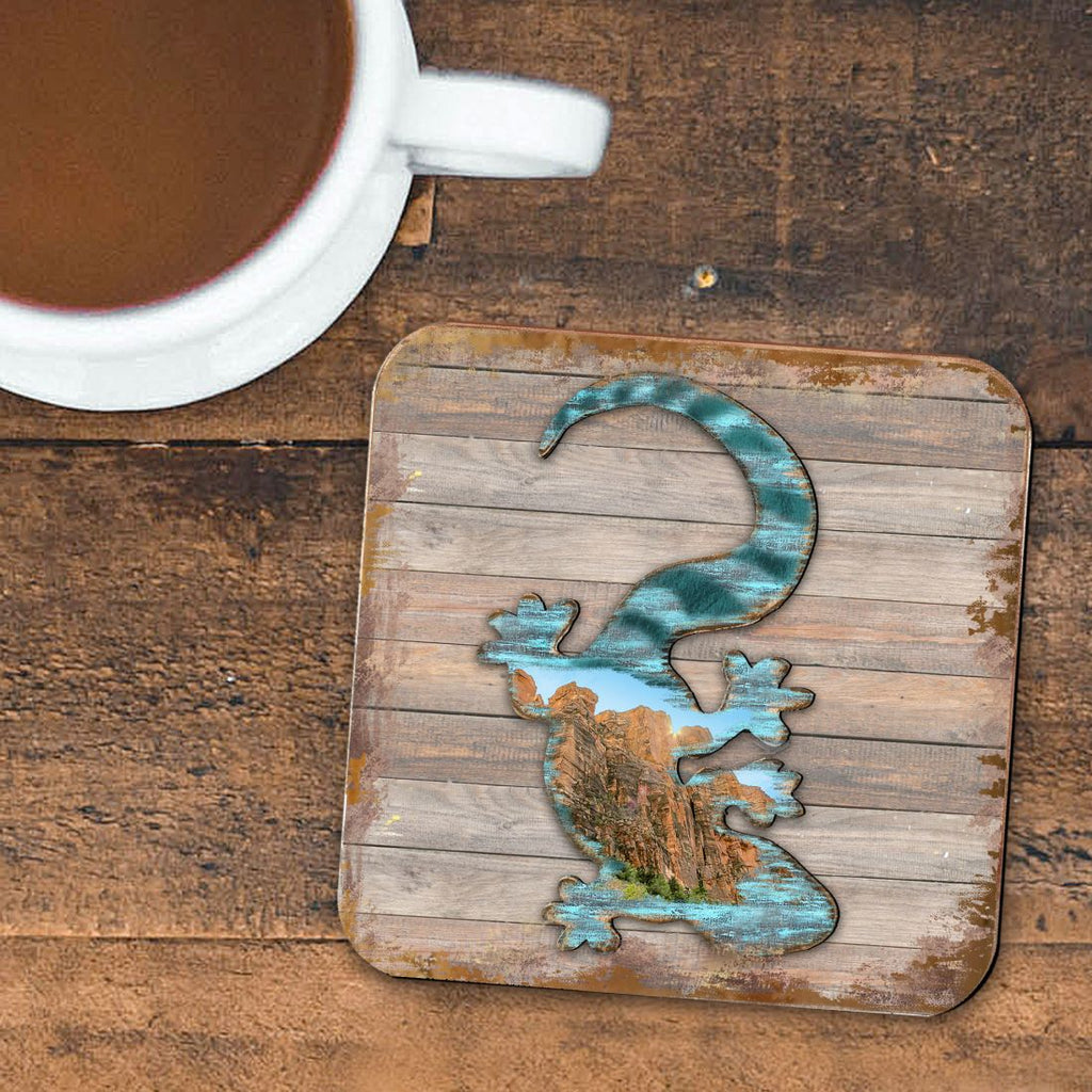 Gecko Wooden Cork Coasters Gift Set of 4 by Nature Wonders - Nature Wildlife Decor - 8199434C-S4