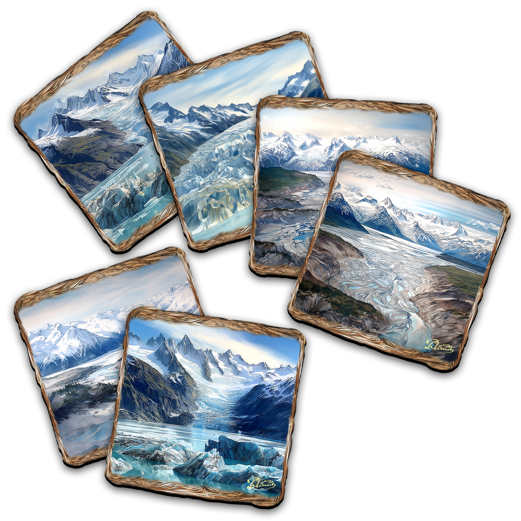 Glacier's Majesty Wooden Cork Placemat and Coasters Gift Set of 7 by Nature Wonders Nature Wildlife Decor - 85402C-S7