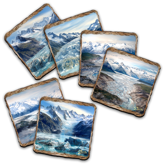 Glacier's Majesty Wooden Cork Placemat and Coasters Gift Set of 7 by Nature Wonders Nature Wildlife Decor - 85402C-S7