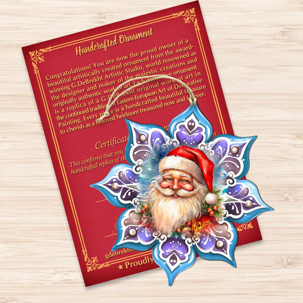 Smiling Santa Snowflake Wooden Ornaments by G. Debrekht - Christmas Santa Snowman Decor - 8688423