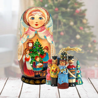 Christmas Night Treasure Hand-Painted Doll with Set of Wooden Ornaments by G. DeBrekht - Christmas Decor - 110734