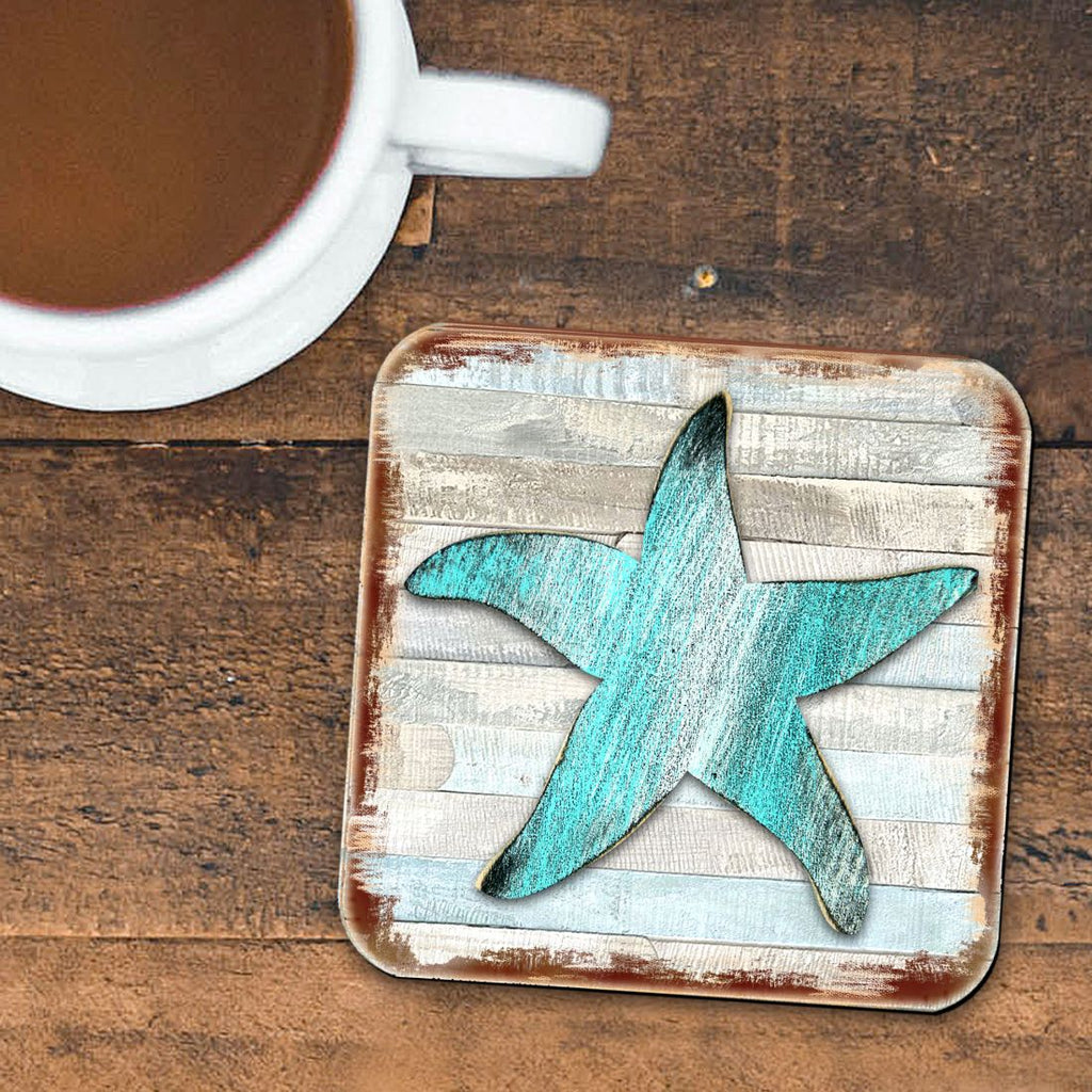Starfish Wooden Cork Coasters Gift Set of 4 by Nature Wonders - Coastal Sea-Life Decor - 8198531-9C-S4