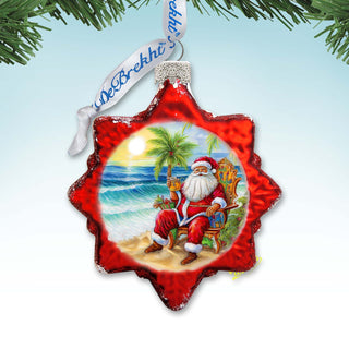 Glass Christmas Ornaments - Sunset with Santa Keepsake Glass Ornaments by G. Debrekht - Christmas Decor - 777414