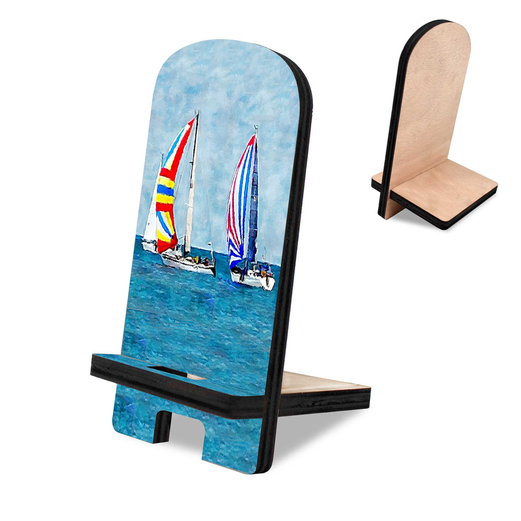 Sail Boats Cell Phone Stand Coastal Decor Wood Mobile Tablet Holder Charging Station Organizer - 892042