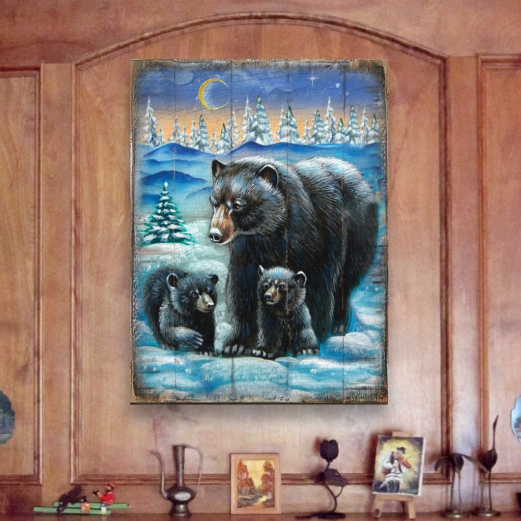Scher Bears Art Wooden Wall Art by Nature Wonders - Nature Wildlife Decor - 95214B