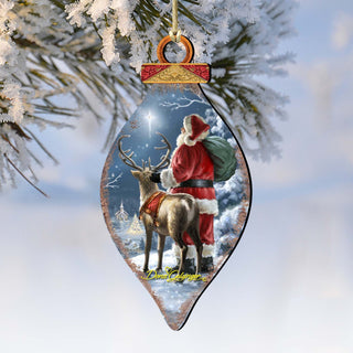 Starry Night Santa Cone Wooden Ornaments by Gelsinger - Christmas Santa Snowman Decor - 8041119-1713