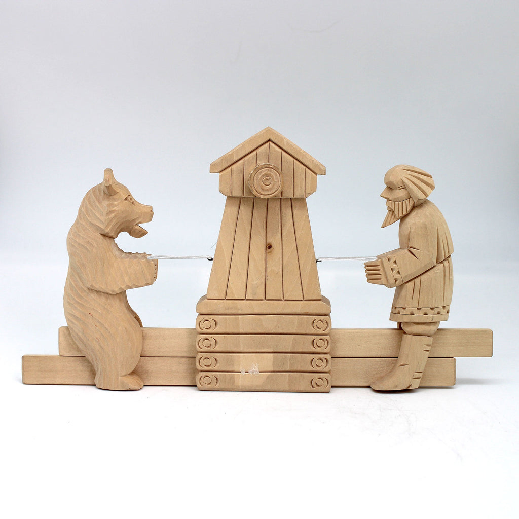 One-of-a-Kind Tug-of-War Game Wood Carved Figurine with Motion - Nature Wood Carving