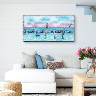 Ocean Paradise Pelicans and Seagulls Wooden Coastal Wall Art by Nature Wonders - Coastal Sea-Life Decor - 95252-6B-L