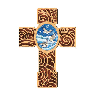 Wooden Cross of Peace Dove Modern Wooden Cross by Museum Icons - Easter Spring Decor - 88292