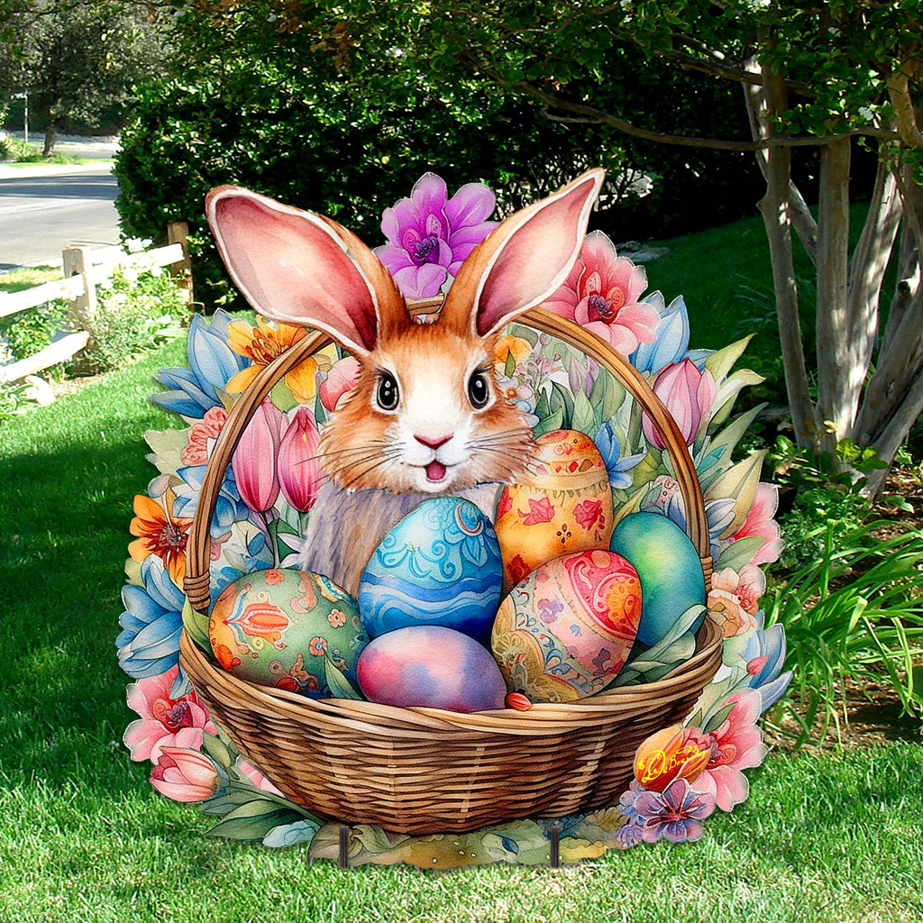 Bunny in a Basket Easter Yard Sign by G. DeBrekht - Easter Spring Decor - 8652764F