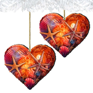 Holiday Coastal Ornaments - Coastal Heart Wooden Ornaments by G.Debrekht Coastal Holiday Decor - 8688199