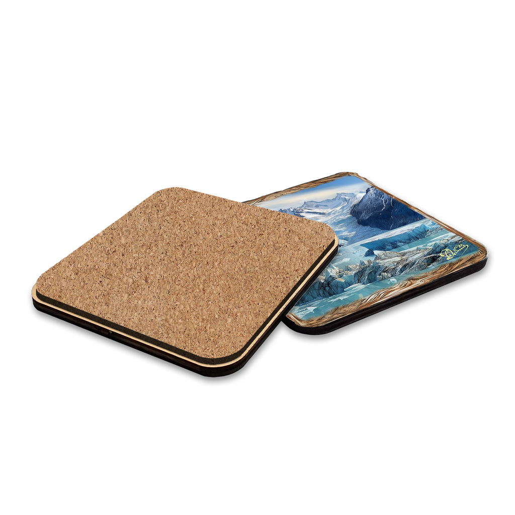 Glacier's Majesty Wooden Cork Placemat and Coasters Gift Set of 7 by Nature Wonders Nature Wildlife Decor - 85402C-S7