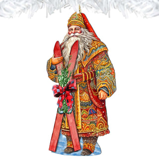 Santa's Skiing Adventure Wooden Ornaments by G. Debrekht - Christmas Santa Snowman Decor - 8691403