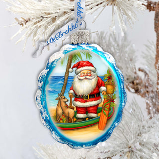 Holiday Coastal Décor - Santa on the Beach Keepsake Glass Ornaments by G. Debrekht - Christmas Décor - 777416