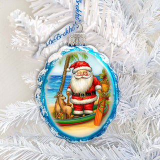 Holiday Coastal Décor - Santa on the Beach Keepsake Glass Ornaments by G. Debrekht - Christmas Décor - 777416