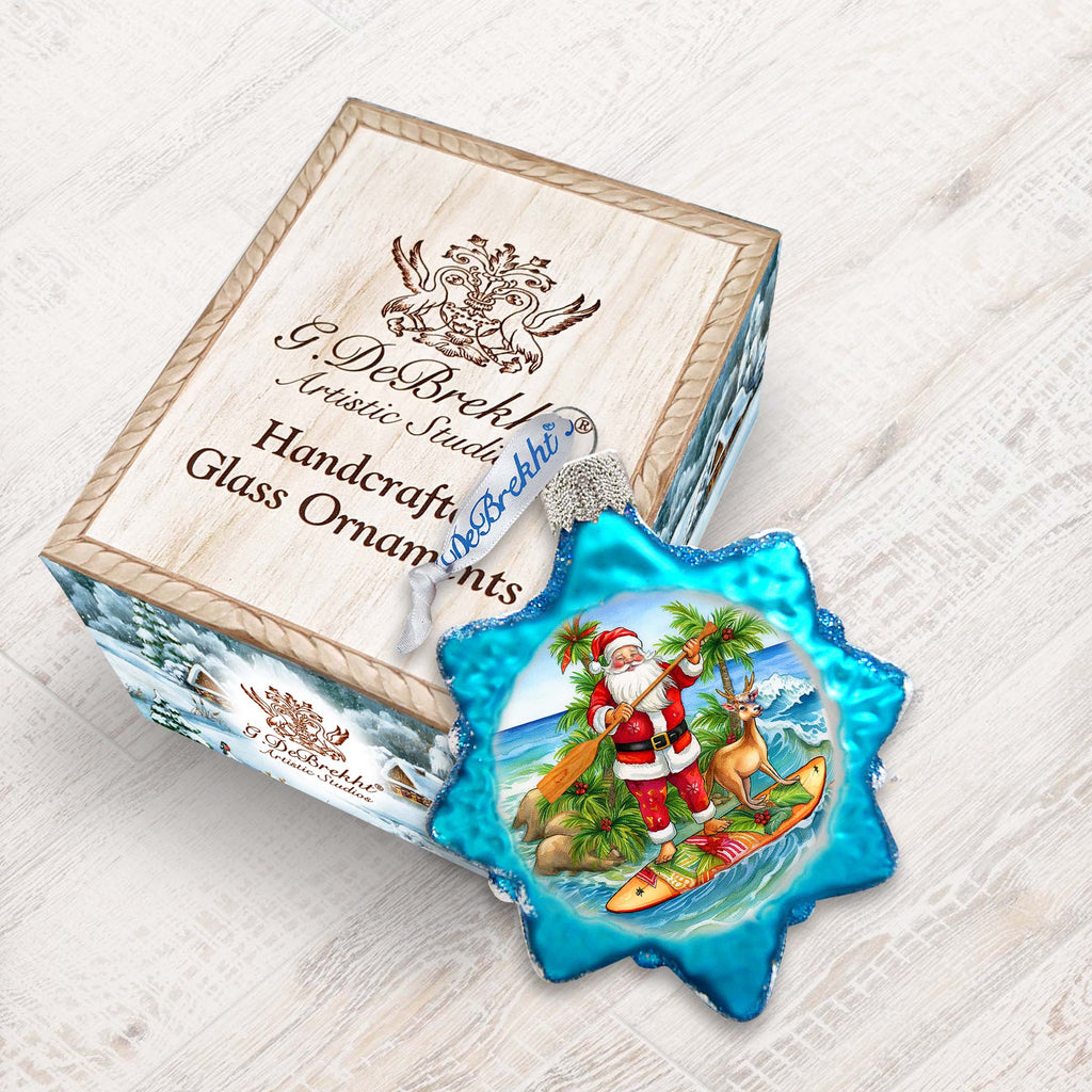 Holiday Coastal Ornament - Santa's Surf Keepsake Glass Ornaments by G. Debrekht - Christmas Décor - 777417