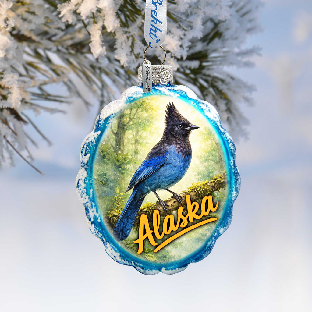 Alaska Steller’s Jay Glass Ornament – Handcrafted Mercury Glass Ornament by G. DeBrekht - Wildlife Holiday Decor - 777428