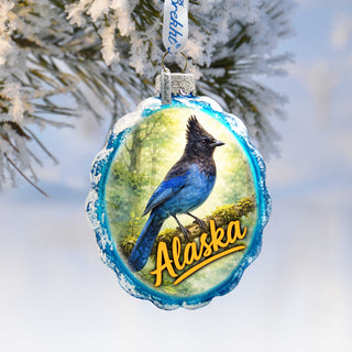 Alaska Steller’s Jay Glass Ornament – Handcrafted Mercury Glass Ornament by G. DeBrekht - Wildlife Holiday Decor - 777428