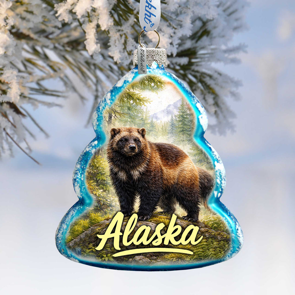 Alaska Wolverine Glass Ornament – Handcrafted Mercury Glass Ornament by G. DeBrekht - Wildlife Holiday Decor - 777429