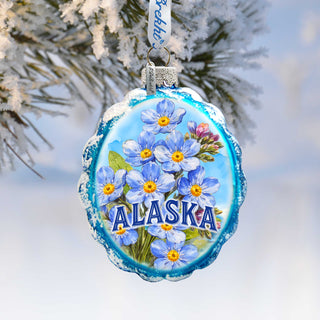 Alaska Forget-Me-Not Glass Ornament – Handcrafted Mercury Glass Ornament by G. DeBrekht - Wildlife Holiday Decor - 777431