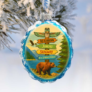 Handcrafted Alaska Cruise Ports Glass Christmas Ornament – Handcrafted Wildlife Holiday Decor – 777436