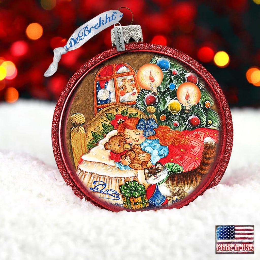 Christmas Night Glass Ornament by G. DeBrekht - Christmas Santa Snowman Decor - 764-016