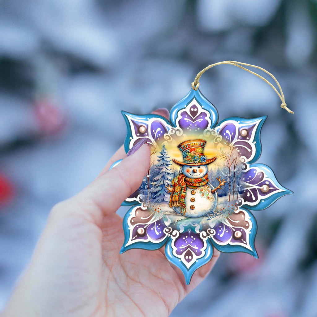 Snowman Purple Snowflake Wooden Ornaments by G. Debrekht - Christmas Santa Snowman Decor - 8688426