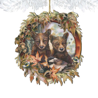 Simple Joys Black Bear Cubs Bees Wooden Ornaments by J. Bergsma - Wildlife Holiday Decor - 8591850-JB