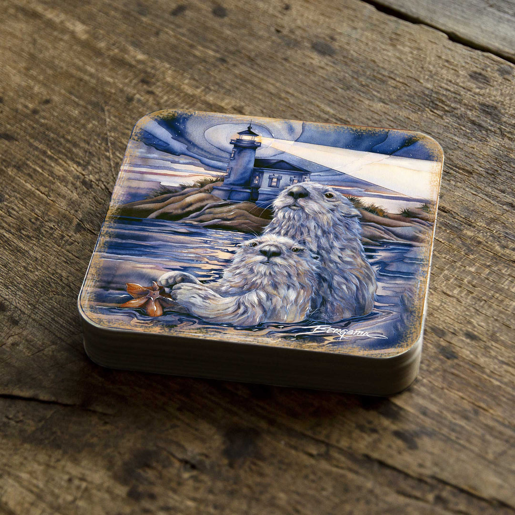 Starlight Otters Wooden Cork Coasters Gift Set of 4 by J. Bergsma - Wildlife Decor - 8199473C-S4