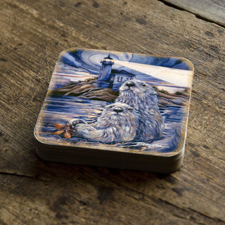 Starlight Otters Wooden Cork Coasters Gift Set of 4 by J. Bergsma - Wildlife Decor - 8199473C-S4