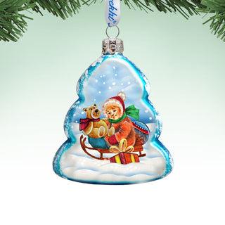 Sleigh Ride Mercury Glass Ornament by G. DeBrekht - Christmas Santa Snowman Decor - 773015