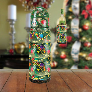 Christmas Tree Hand-Painted Wooden Bottle Holder, Wine Box, Tall Gift Box by G. DeBrekht - Christmas Decor - 190509