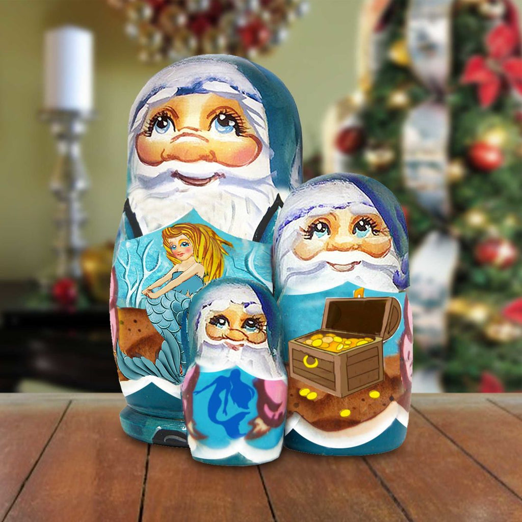 Mermaiden Treasure Santa Matreshka Nesting Hand-Painted Doll by G. DeBrekht - Coastal Holiday Decor - 147192