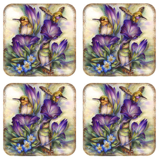 Everlasting Friendship Hummingbirds Wooden Cork Coasters Gift Set of 4 by J. Bergsma - Wildlife Decor - 8199464C-S4
