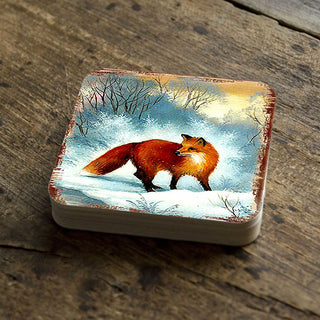 Fox Wooden Cork Coasters Gift Set of 4 by Nature Wonders - Nature Wildlife Decor - 95376C-S4