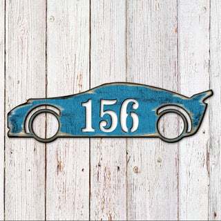 Sports Car Wooden Custom House Number Sign by G. DeBrekht - Love Family Kids Decor - Handcrafted Wooden Handcrafted Wooden Handcrafted Wooden Address Sign - MA98451