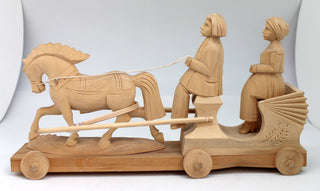 One-of-a-Kind The Horse Carriage Ride Wood Carved Figurine 12x7