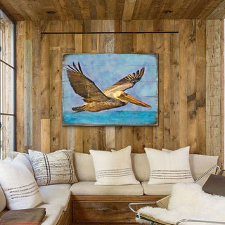 Flying Pelican Wooden Coastal Wall Art by Nature Wonders - Coastal Sea-Life Decor - 95387B