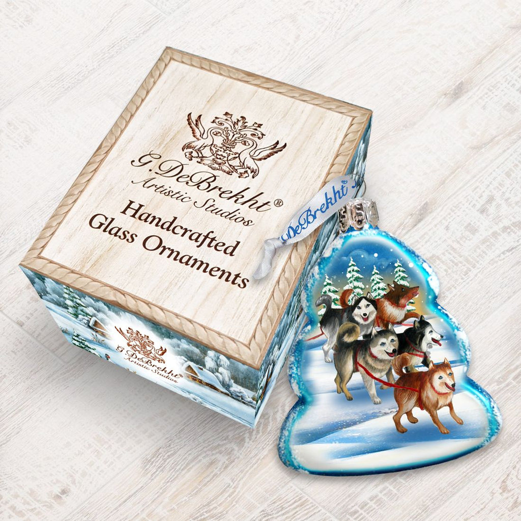 Sleigh Dogs Mercury Glass Ornament by G. DeBrekht - Wildlife Holiday Decor - 771048