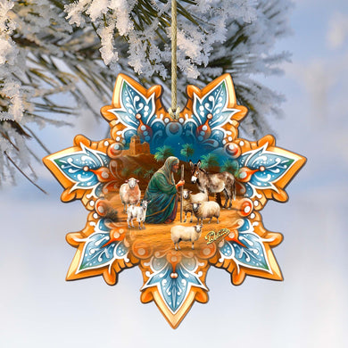 Joseph with Animals Snowflake Wooden Ornaments by G. Debrekht - Nativity Holiday Decor - 8688437
