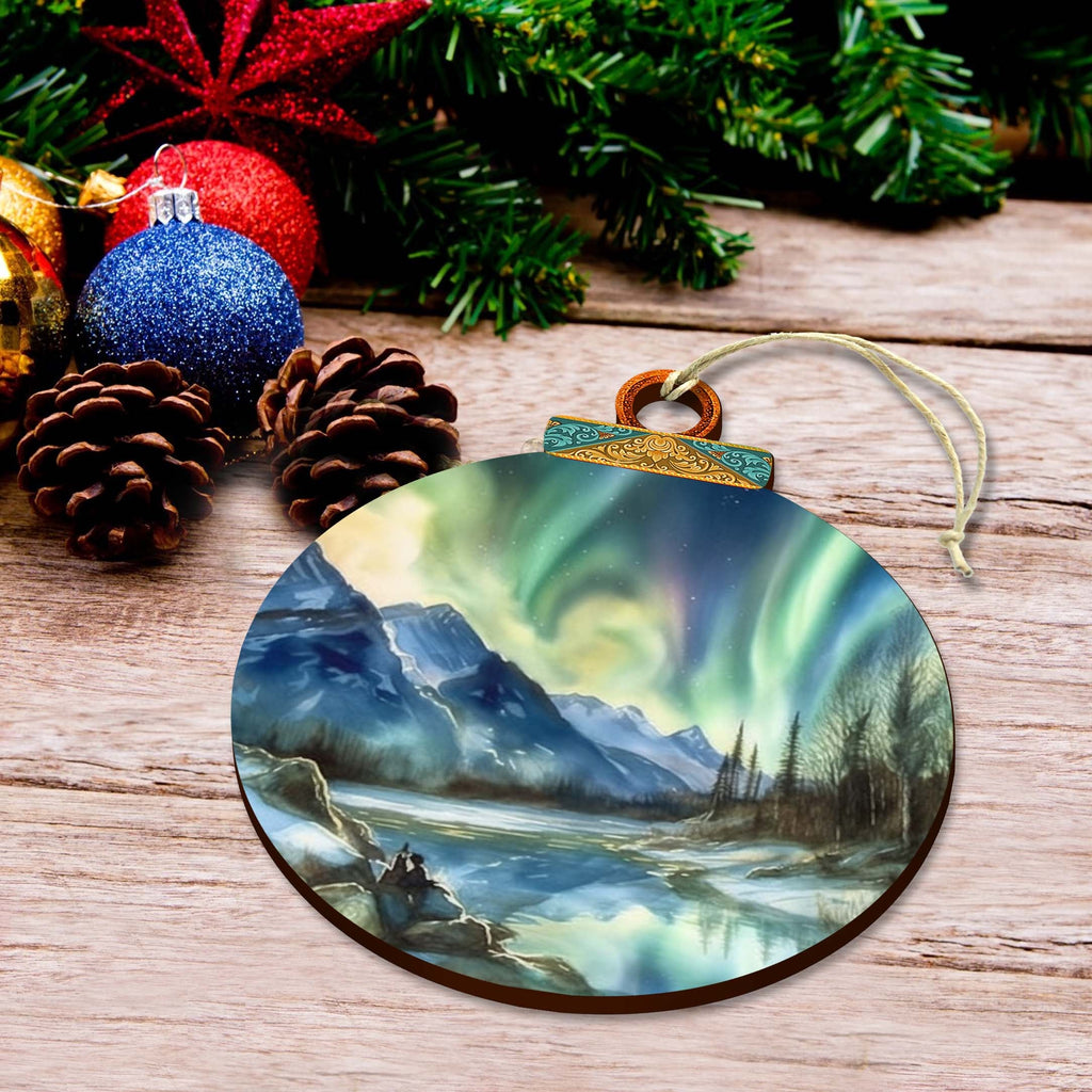 Alaskan Northern Lights Wooden Ornaments by G.Debrekht - Wildlife Holiday Decor - 870039